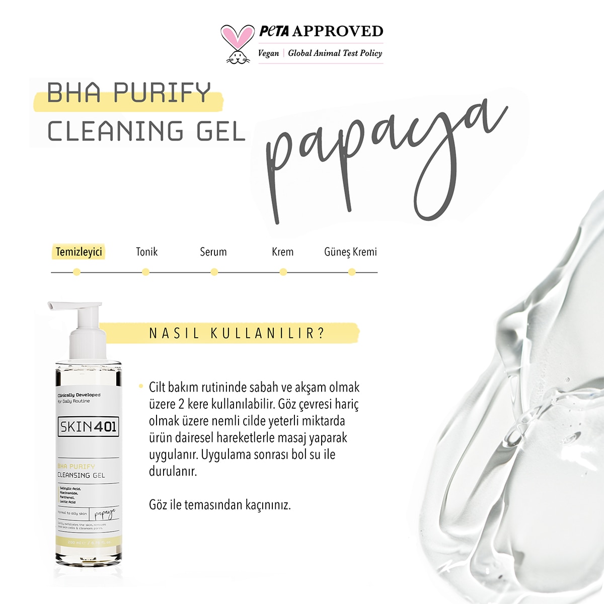  SKIN401 SKIN401 Skin401 BHA Arındırıcı Siyah Nokta Karşıtı Yüz Temizleme Jeli 200 ml  1 of 4 