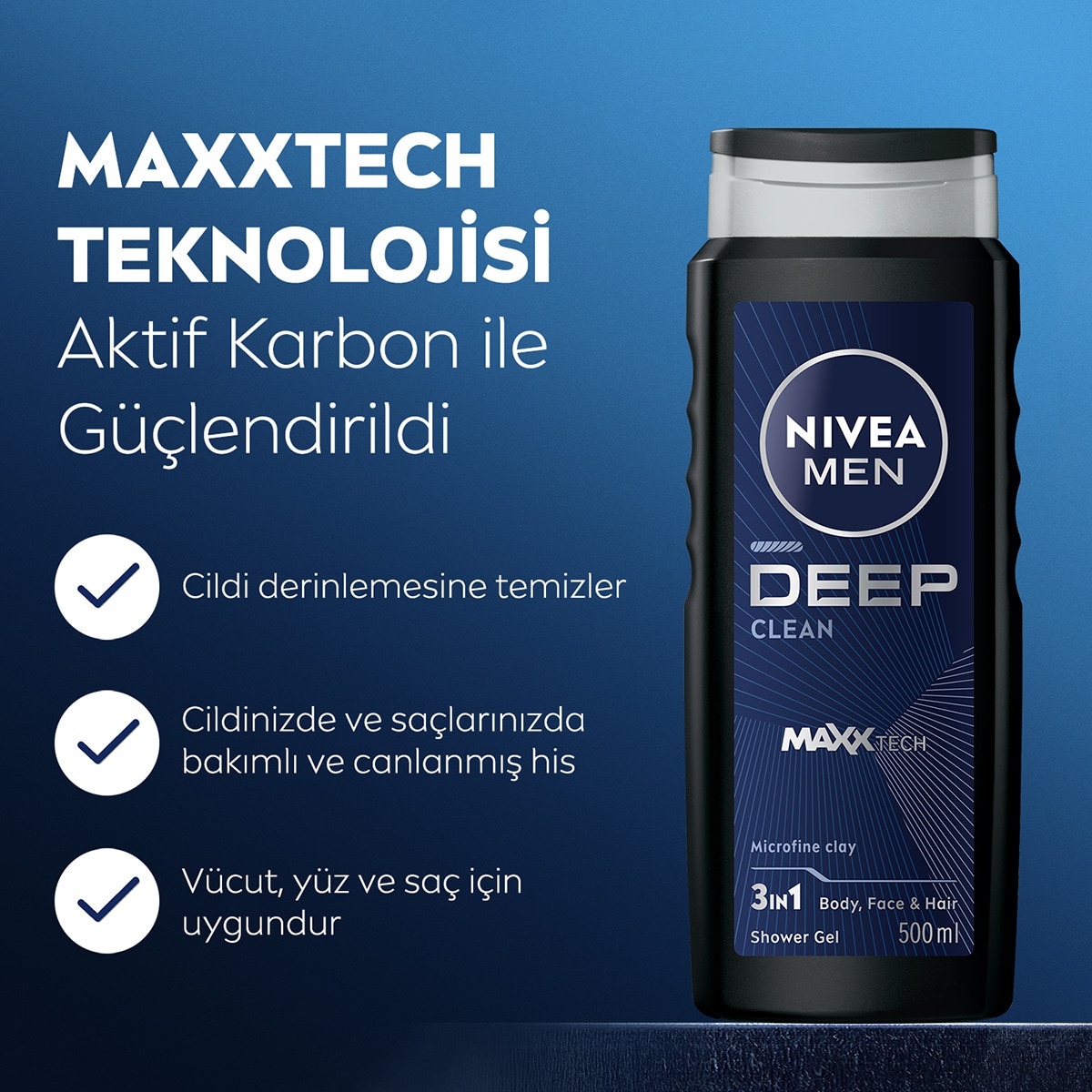  NIVEA BATH CARE NIVEA BATH CARE Nivea Men Erkek Banyo ve Duş Jeli Deep Dimension 500 ml Vücut Saç Yüz  1 of 6 