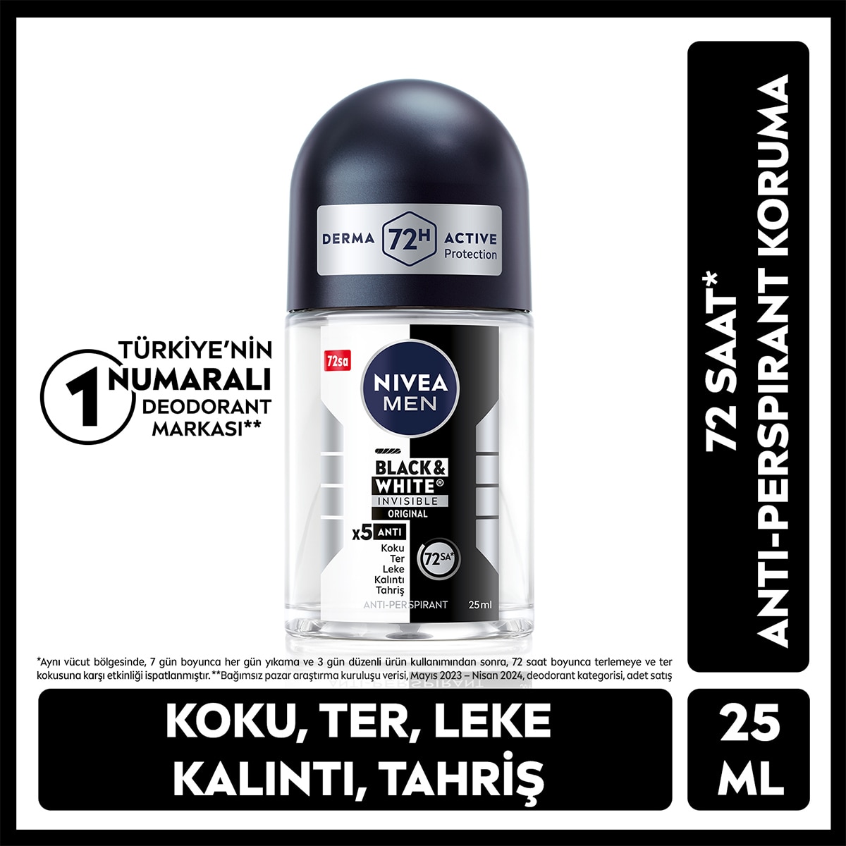 NIVEA NIVEA NIVEA ERKEK MİNİ ROLL ON BLACK&WHITE 25 ML 1 of 6