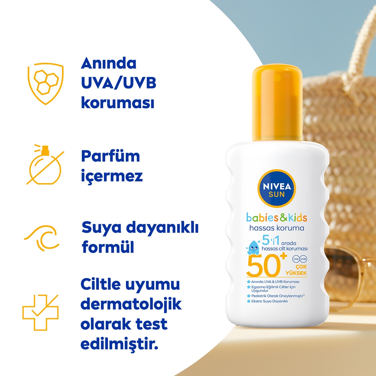  NIVEA SUN NIVEA SUN Nivea Sun Bebek SPF50+ Koruma & Bakım Hassas Cilt Çocuk Vücut Güneş Kremi Sprey 200 ml Sprey  1 of 8 