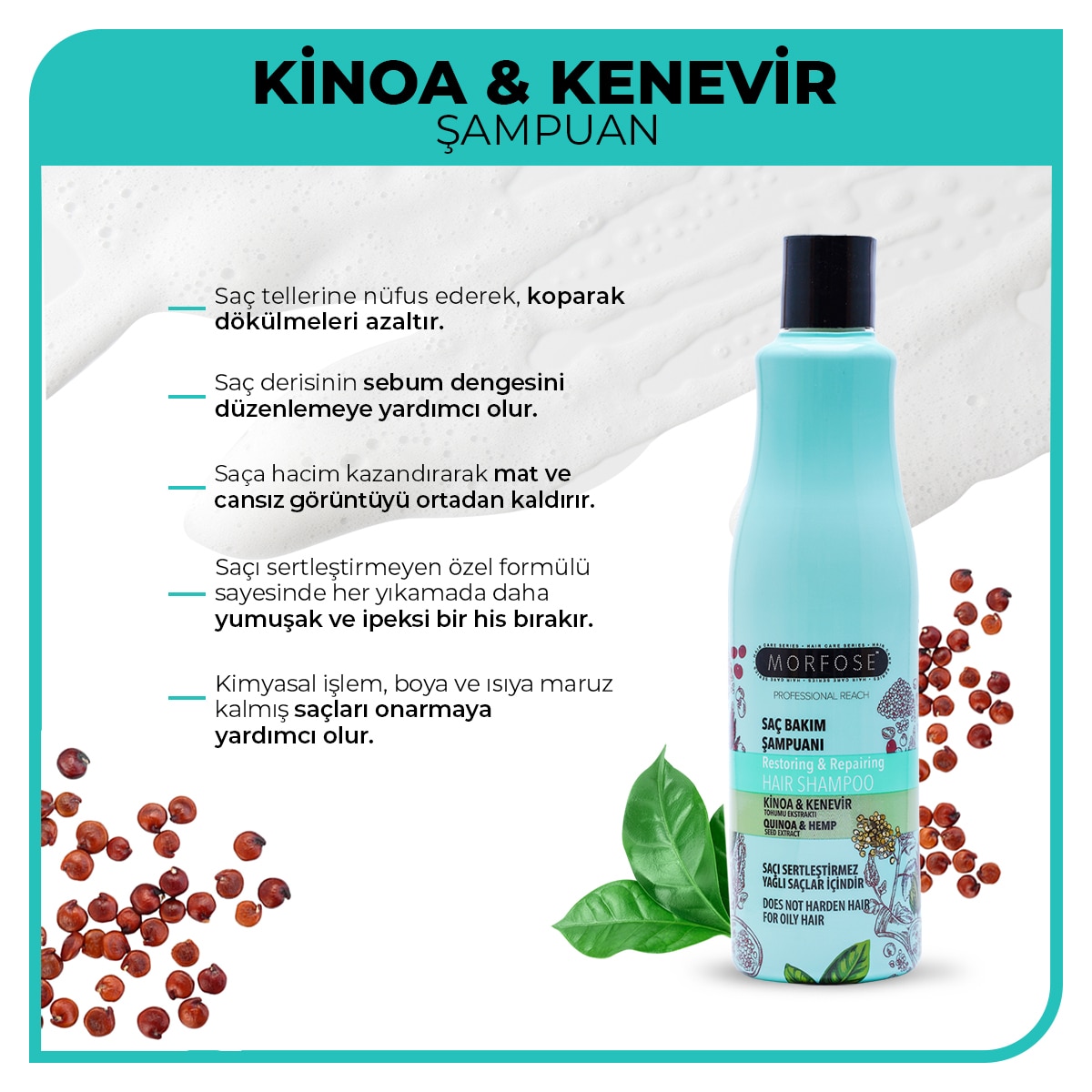  MORFOSE MORFOSE EXC. Morfose Saç Bakım Şampuani Kinoa&Kenevir 500 ml  1 of 5 