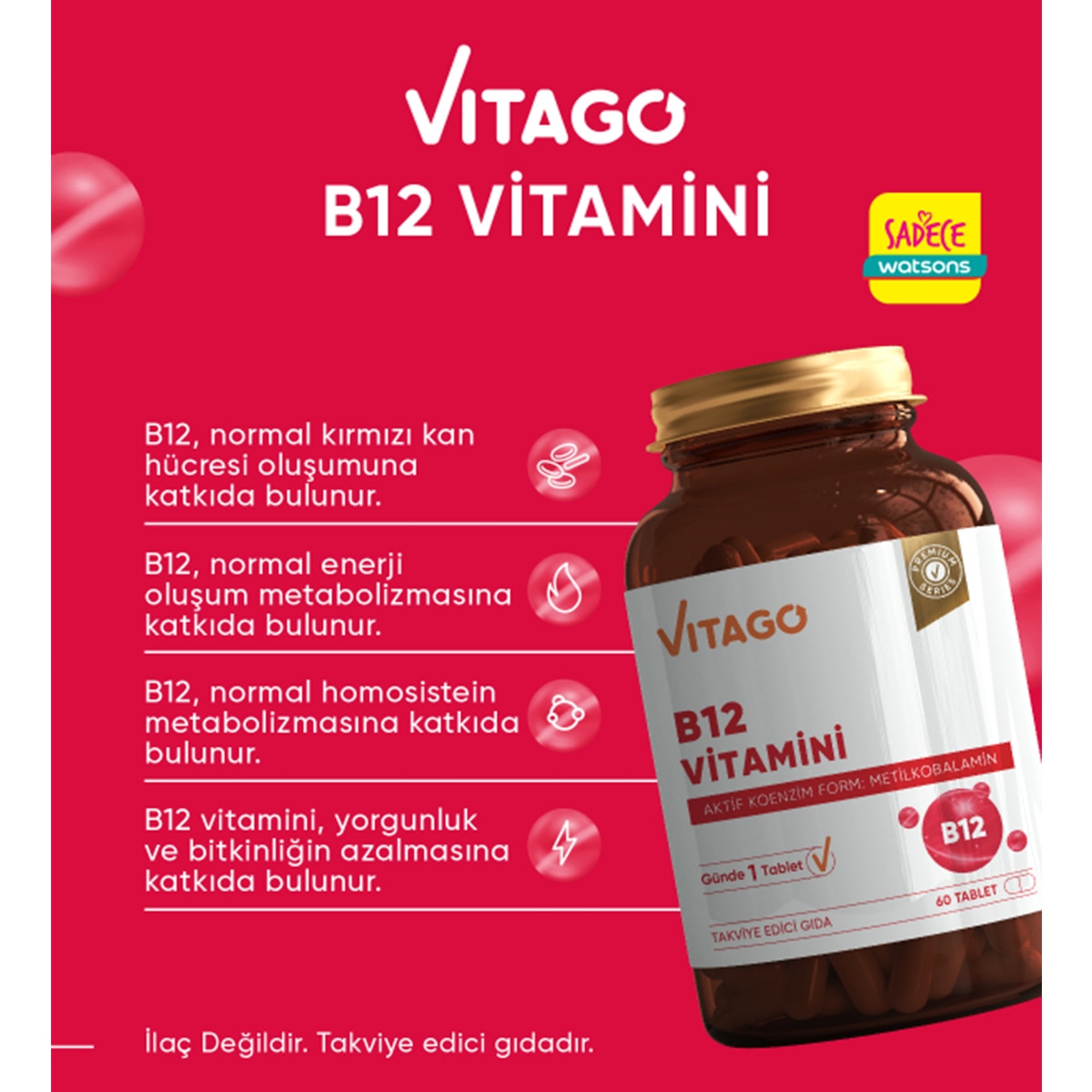  VITAGO VITAGO EXC. Vitago Vitamin B12 500 Mcg Tablet 60'lı  1 of 5 