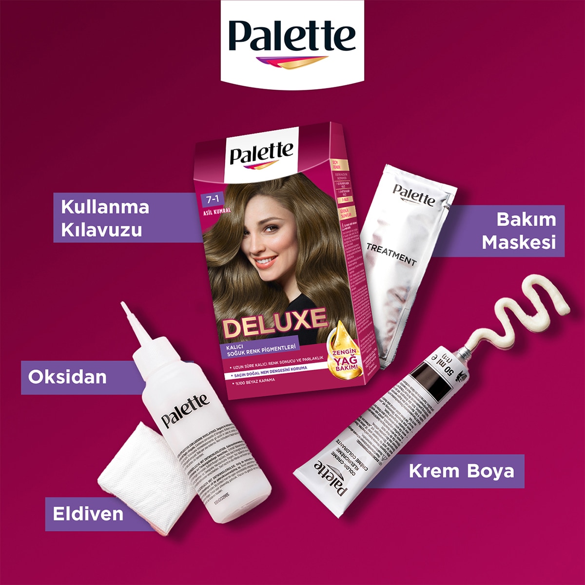  PALETTE PALETTE Palette Deluxe Yoğun Renkler Saç Boyası 7-1 Asil Kumral  1 of 11 