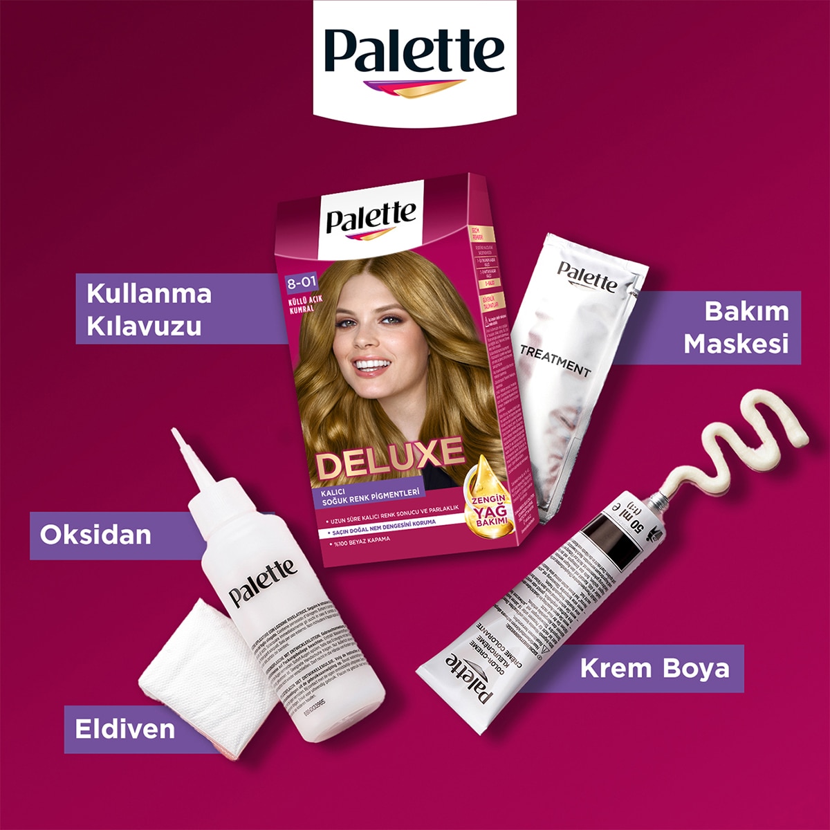 PALETTE PALETTE Palette Deluxe Yoğun Renkler Saç Boyası 8-01 Küllü Açık Kumral 1 of 11