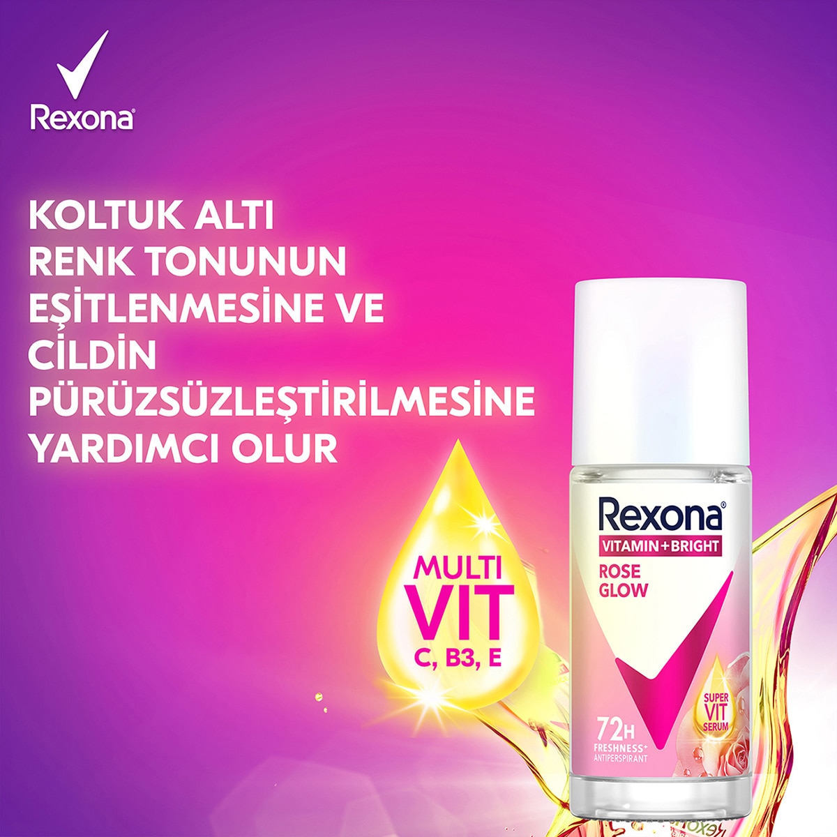 REXONA REXONA Rexona Vitamin + Bright Kadın Roll On Deodorant Rose Glow 45 ml  1 of 9 