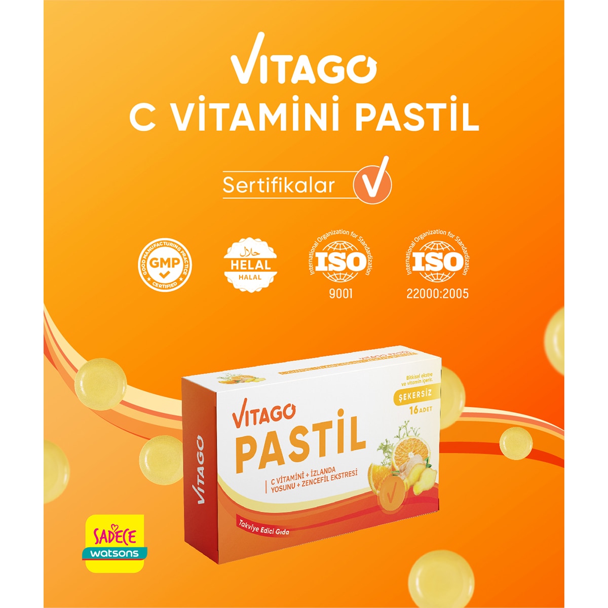  VITAGO EXC. VITAGO EXC. Vitago Pastil Vitamin C İzlanda Yosun Zencefil 16'lı  1 of 7 