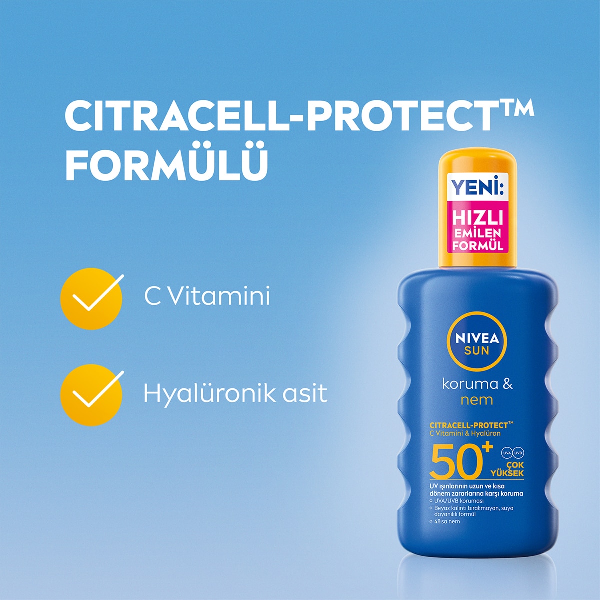  NIVEA SUN NIVEA SUN Nivea Sun SPF 50+ Koruma & 48 Saat Nemlendirme Güneş Kremi 200 ml Sprey  1 of 8 