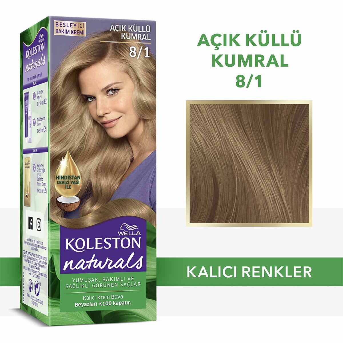  KOLESTON NATURALS KOLESTON NATURALS Wella Koleston Naturals Saç Boyası 8/1 Açık Küllü Kumral 