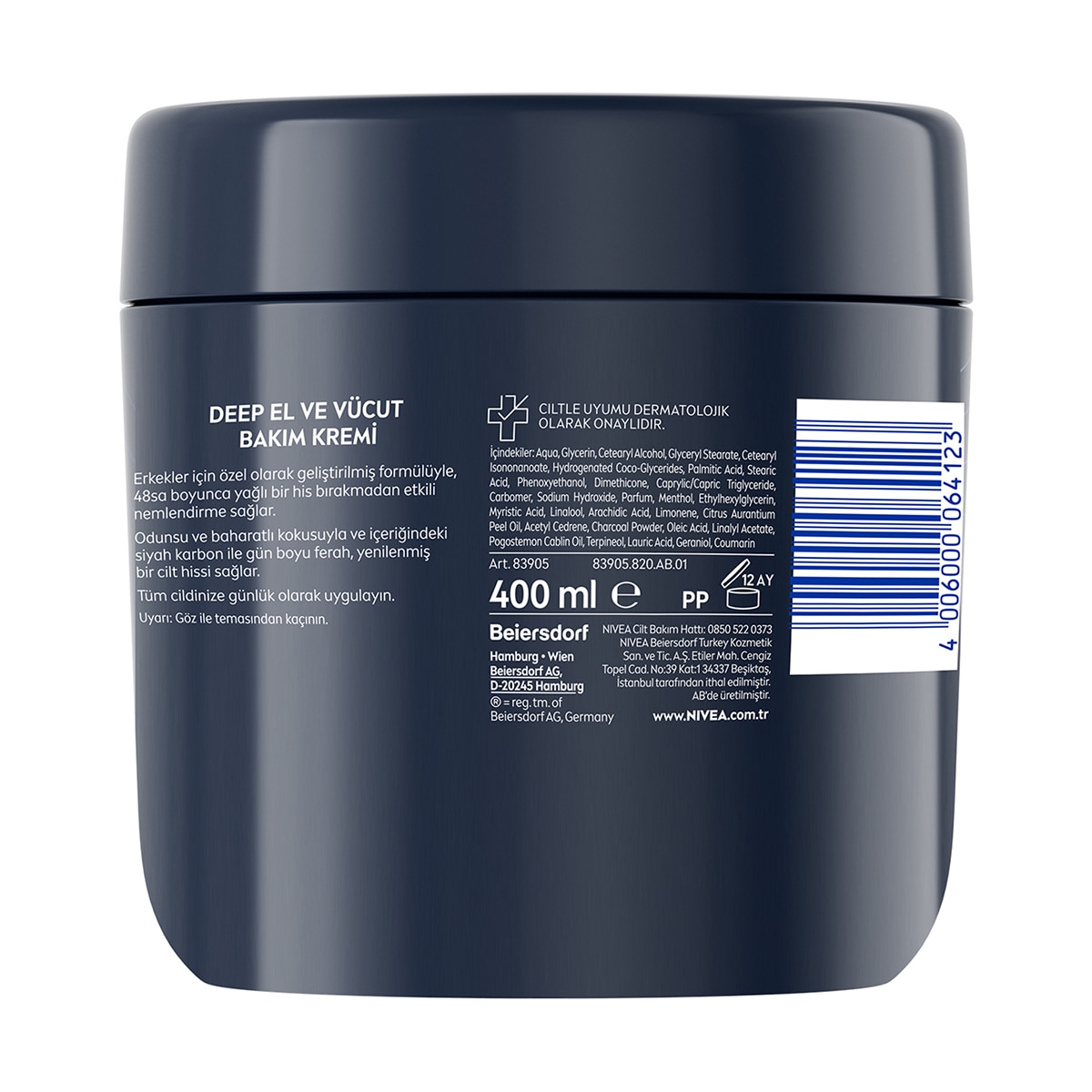  NIVEA FOR MEN NIVEA FOR MEN Nivea Men Erkek Deep El ve Vücut Bakım Kremi 400 ml 48 Saat Nemlendirici  1 of 8 