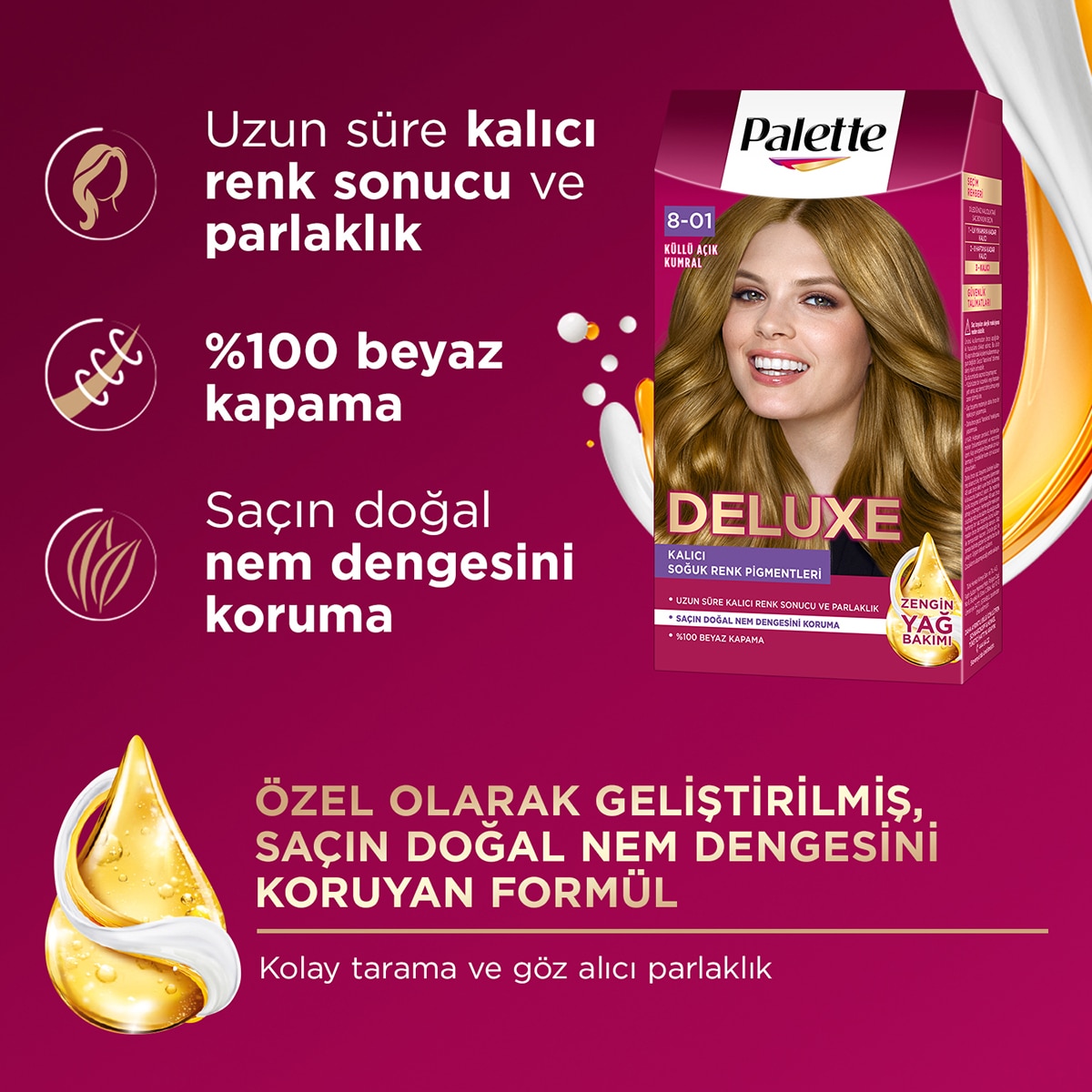 PALETTE PALETTE Palette Deluxe Yoğun Renkler Saç Boyası 8-01 Küllü Açık Kumral 1 of 11