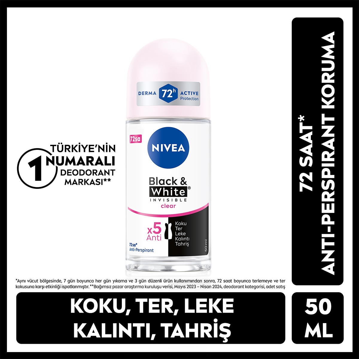 NIVEA DEO NIVEA DEO Nivea Kadın Roll-On Deodorant Black & White Invisible Clear 50 ml 1 of 6
