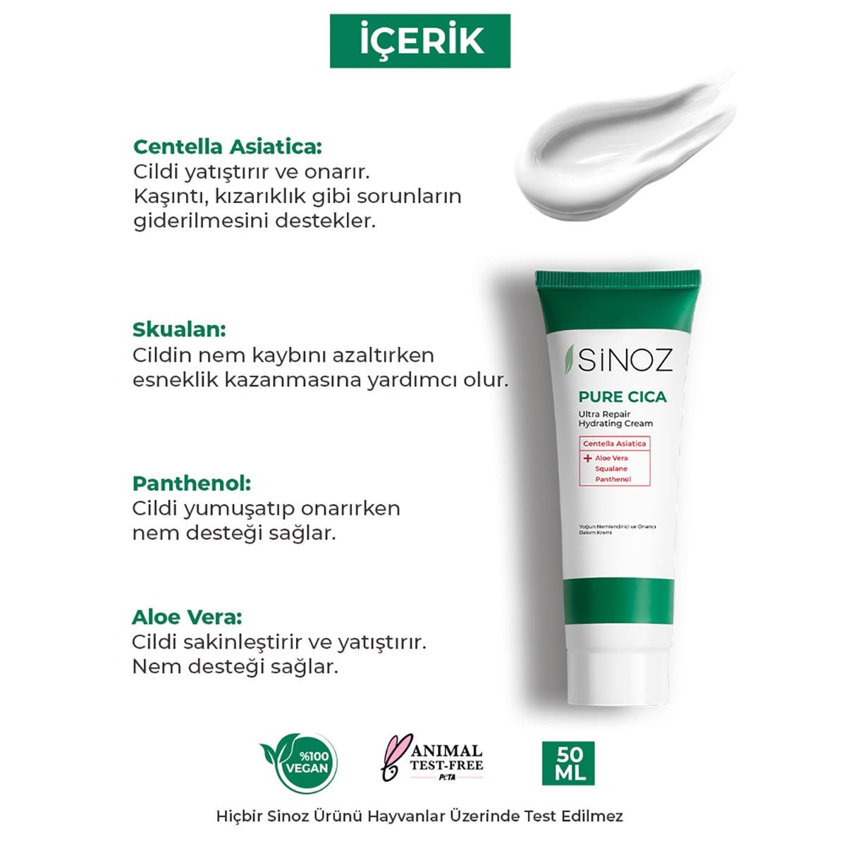  SİNOZ SINOZ Sinoz&nbsp;Cica Onarıcı Bakım Kremi 50 ml  1 of 8 