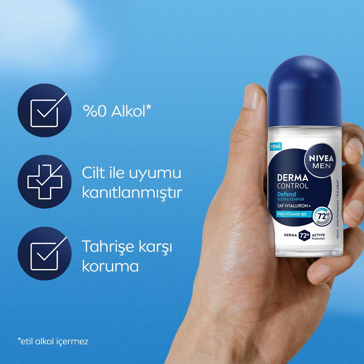  NIVEA NIVEA DEO Nivea Derma Control Defend Hyaluronik Asit, Pro-Vitamin B5 Erkek Roll On 50 ml  1 of 6 