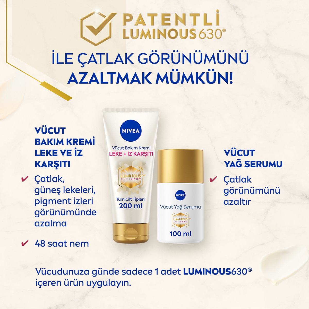  NIVEA BODY NIVEA BODY Nivea Luminous630 Çatlak Karşıtı Nemlendirici Vücut Yağ Serumu 100 ml  1 of 12 