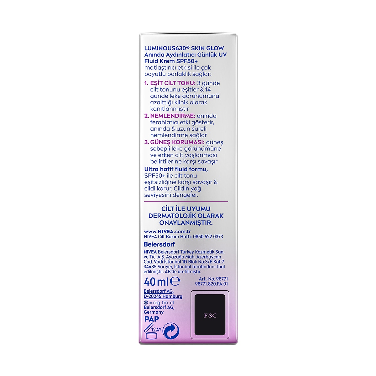 NIVEA VISAGE NIVEA VISAGE Nivea Skin Glow Aydınlatıcı UV Fluid Krem SPF50 40 ml 1 of 10