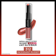 L'Oreal Paris Infaillible 2 Step 24 Saat Kalıcı Likit Ruj & Balm 312 Incessant Russet