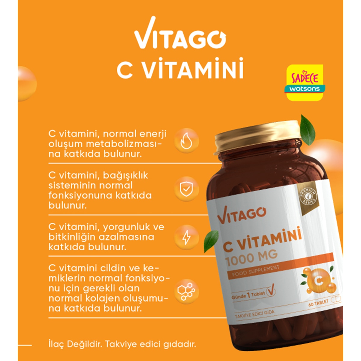 VITAGO VITAGO EXC. Vitago Vitamin C 1000 Mg Tablet 60'lı 1 of 5
