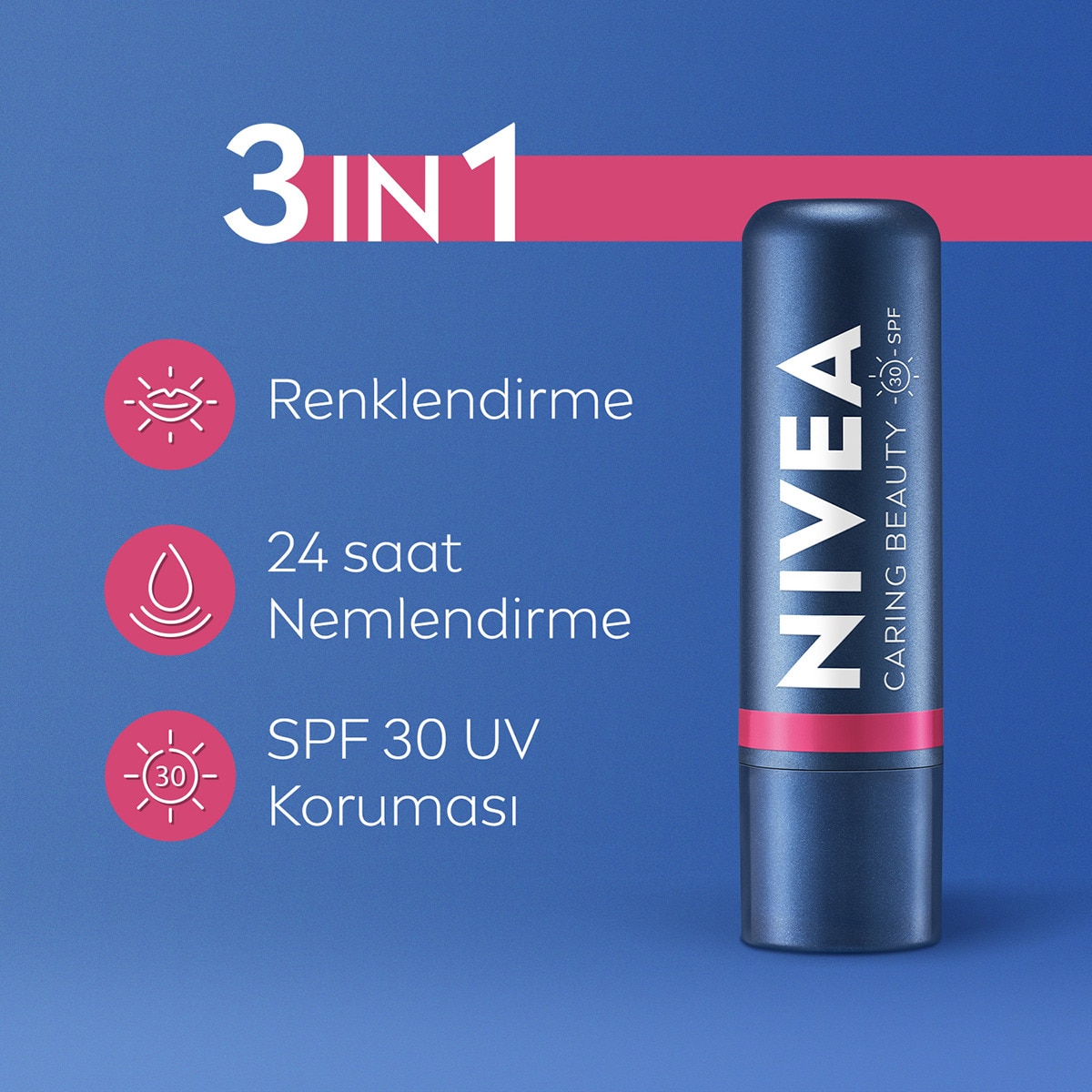  NIVEA LIP CARE NIVEA LIP CARE Nivea Renkli Dudak Bakım Kremi Pembe 4,8 g SPF30 E Vitamini Dudak ve Yanaklar İçin  1 of 6 