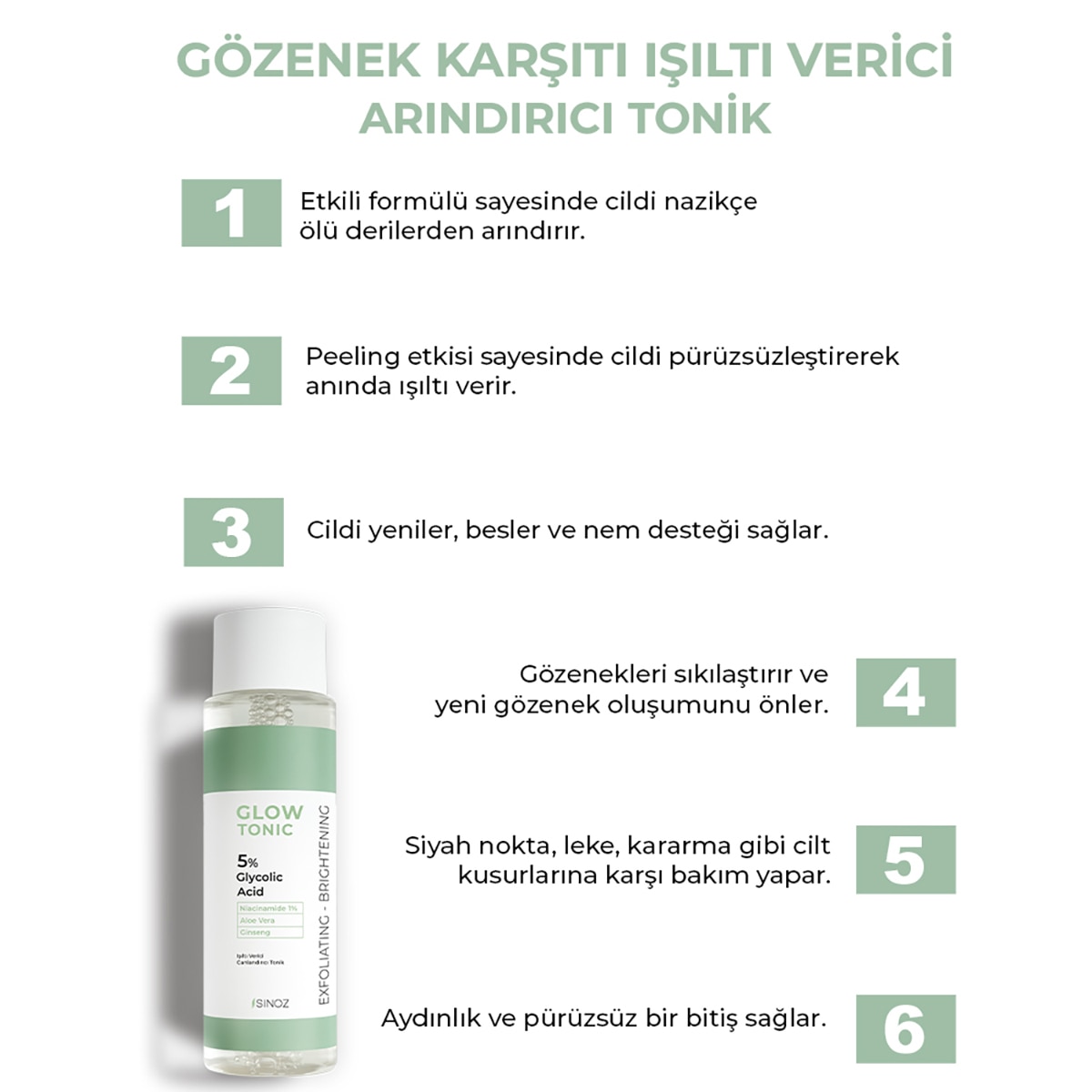  SİNOZ SINOZ Sinoz Glikoik Asit Işıltı Etkili Tonik 200 ml  1 of 7 