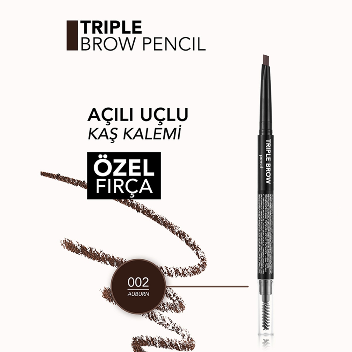 FLORMAR FLORMAR Flormar Triple Brow 3'ü 1 Arada Asansörlü Kaş Kalemi No: 02 Auburn 1 of 6