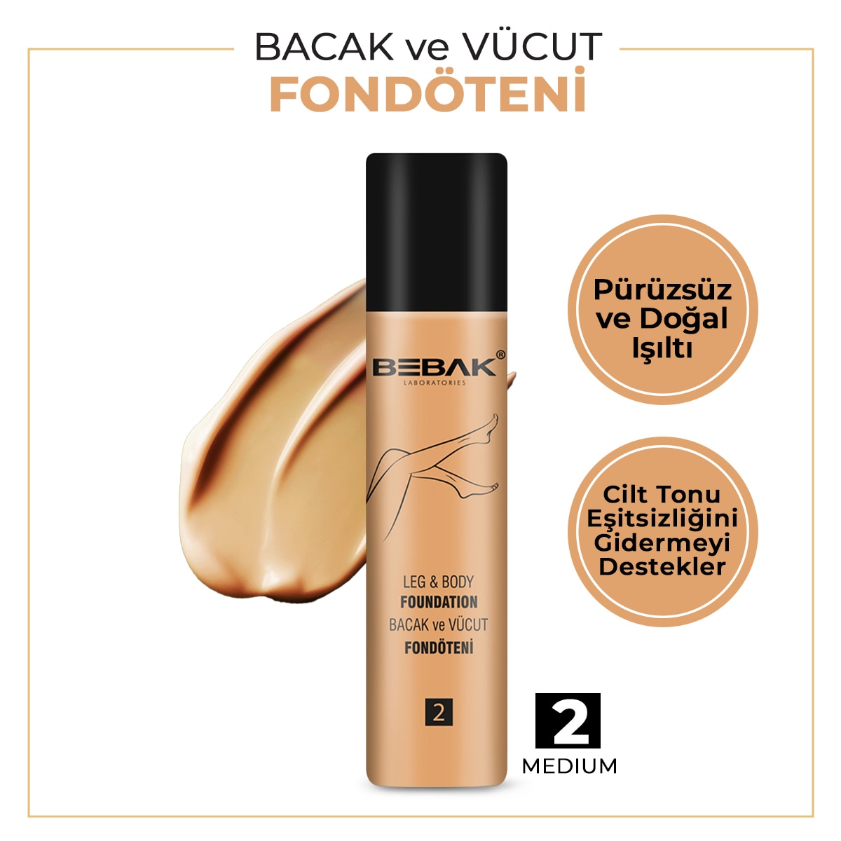 BEBAK BEBAK Bebak Bacak ve Vücut Fondöteni 2 Numara Medium 75 ml 1 of 4