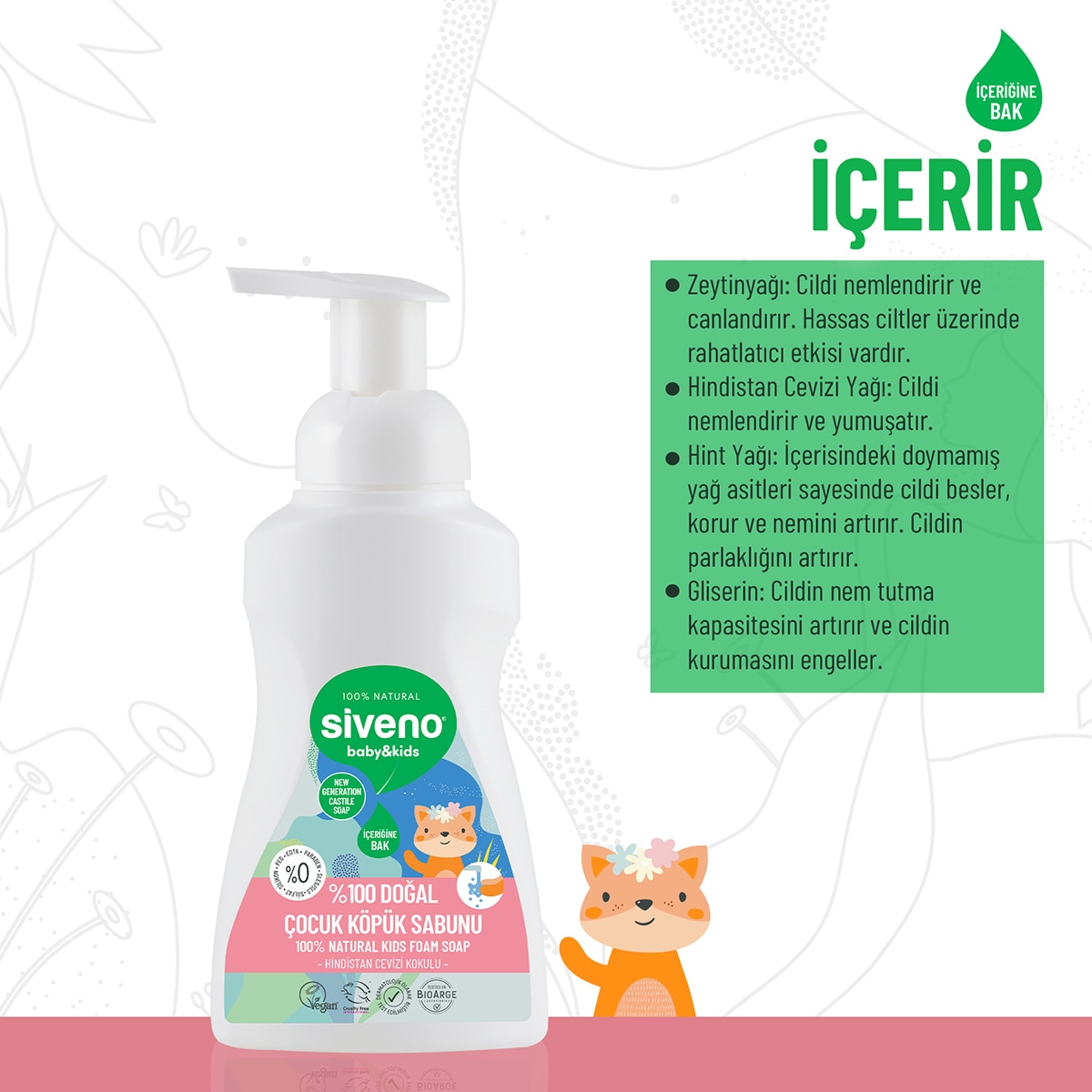 SIVENO SIVENO Siveno %100 Zeytinyağlı Doğal Köpük Sabun Çocuk 250 ml 1 of 7