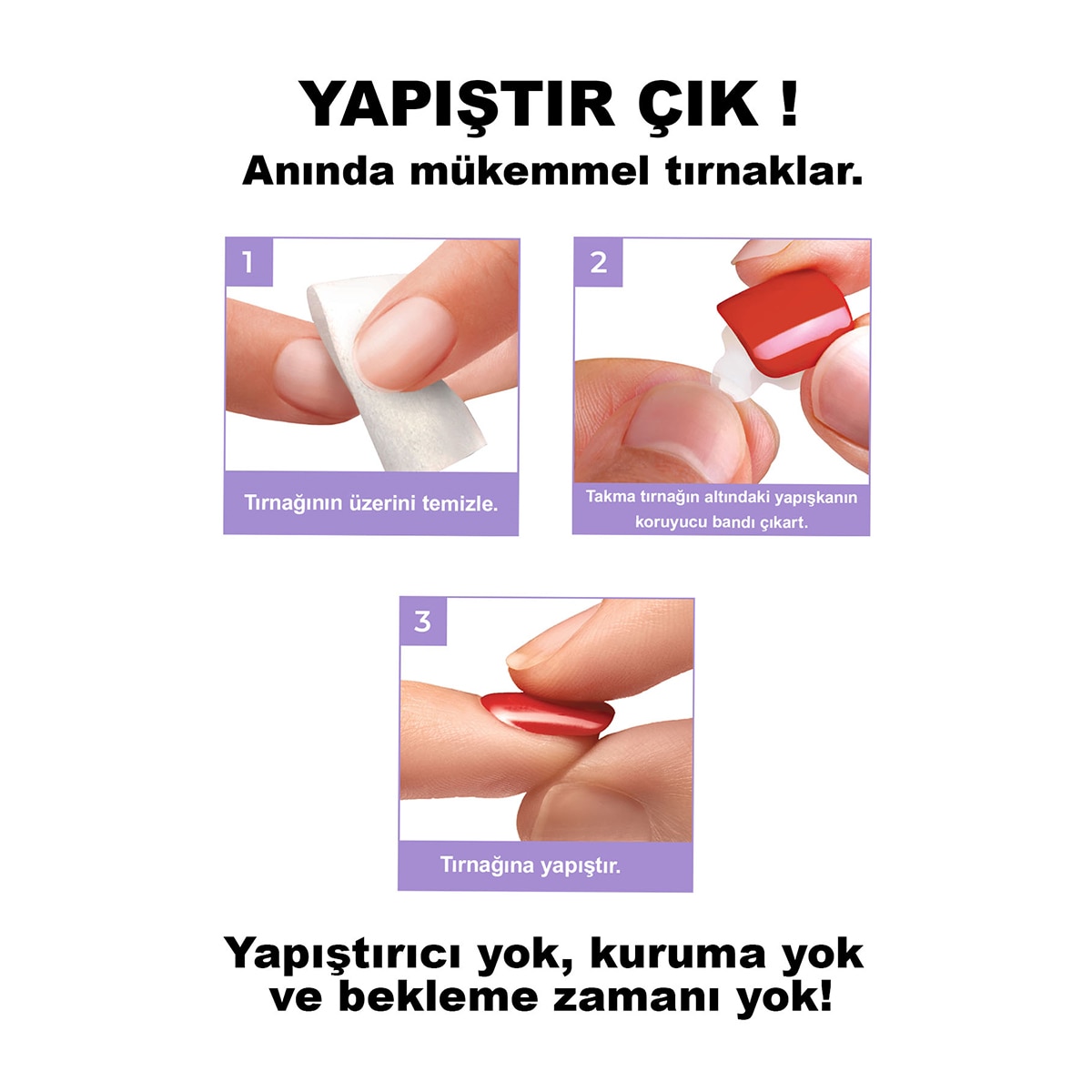  KISS IMPRESS Kiss Impress Color Kendinden Yapışkanlı Takma Tırnak Uzun Kırmızı Medium 510 30'lu  1 of 5 