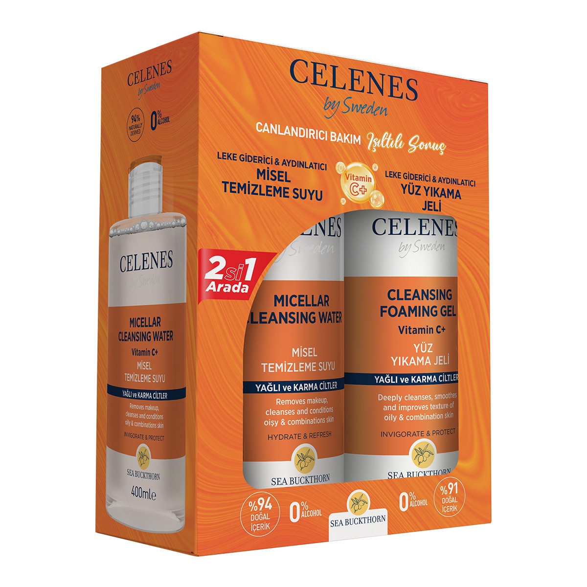 CELENES CELENES Celenes Buckthorn Yüz Temizleme Jeli 250 ml + Misel Temizleme Suyu 400 ml Yağlı ve Karma Ciltler 1 of 1