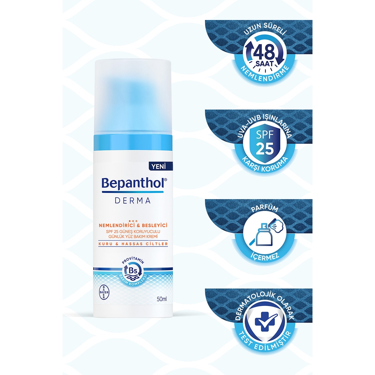  BEPANTHOL BEPANTHOL Bepanthol Derma Yüz Bakım Kremi Nemlendirici ve Besleyici Spf 25 50 ml  1 of 9 