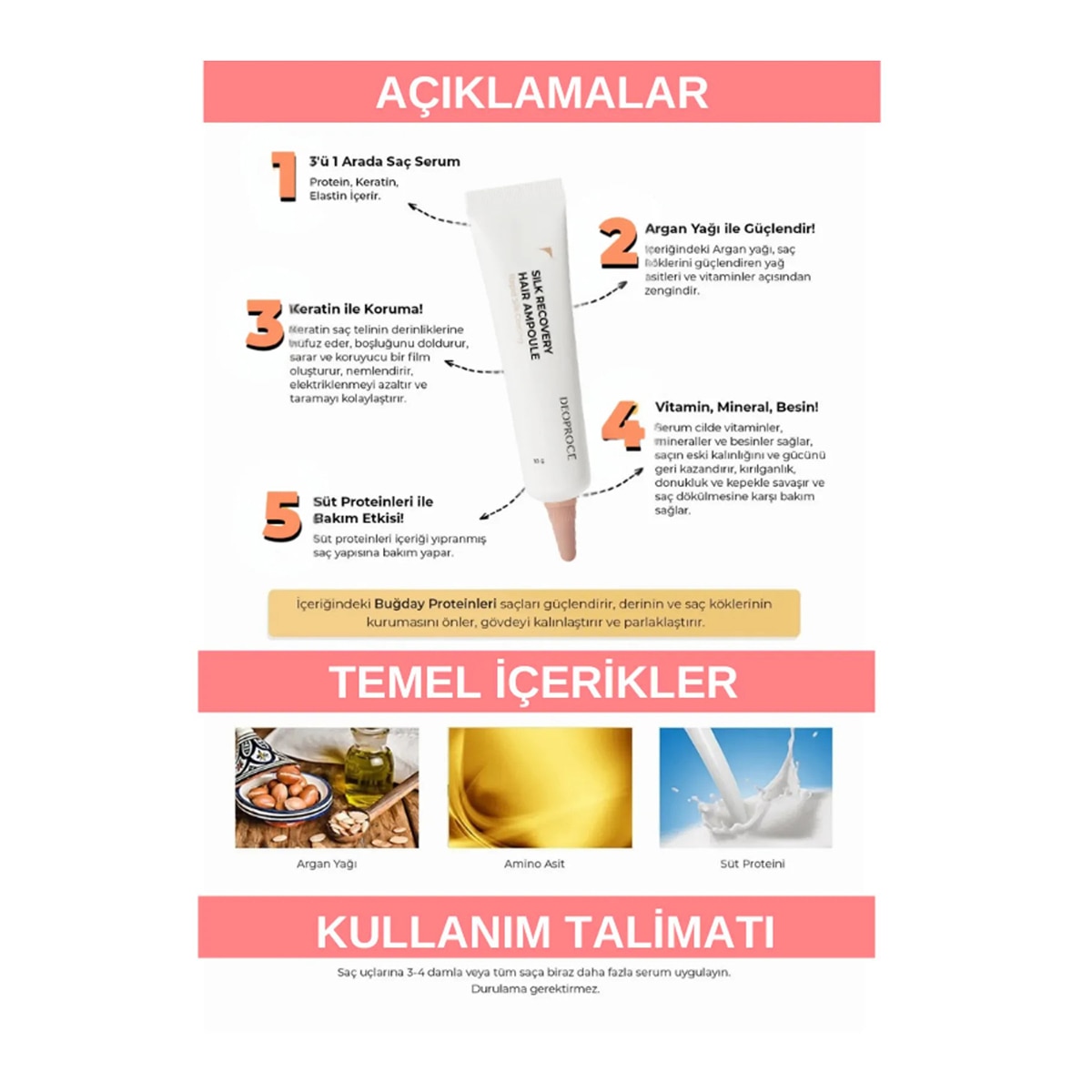  DEOPROCE KOREA DEOPROCE KOREA Deoproce Korea Silk Recovery 3in1 Saç Ampulü 10 ml  1 of 4 