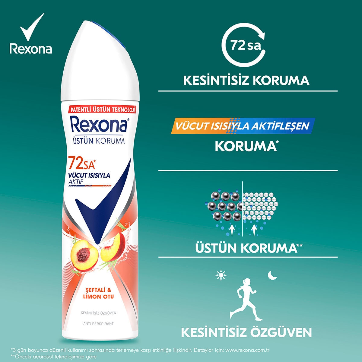  REXONA REXONA Rexona Kadın Sprey Deodorant Şeftali & Limon Otu 72 Saat Kesintisiz Üstün Koruma 150 ml  1 of 9 