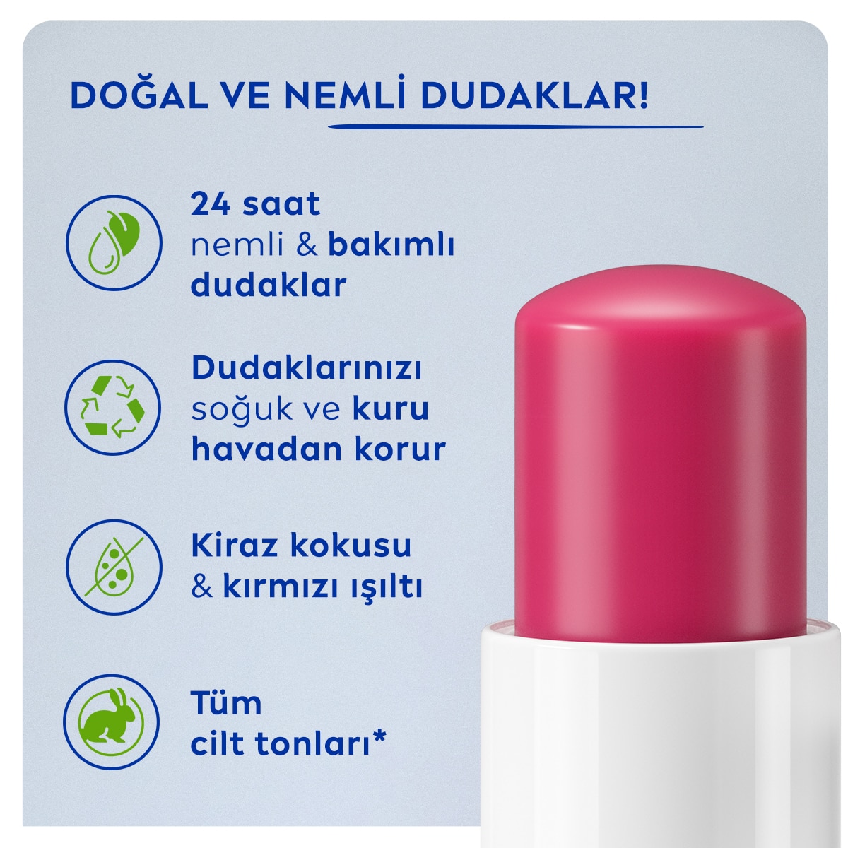  NIVEA LIP CARE NIVEA LIP CARE Nivea Dudak Bakım Kremi ve Parlatıcısı Kiraz 4,8 g 24 Saat Nem  1 of 7 