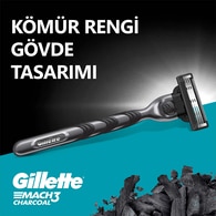 Gillette Mach3 Charcoal 2Up Tıraş Bıçağı + Kömür Jel 200 ml + Çanta Set