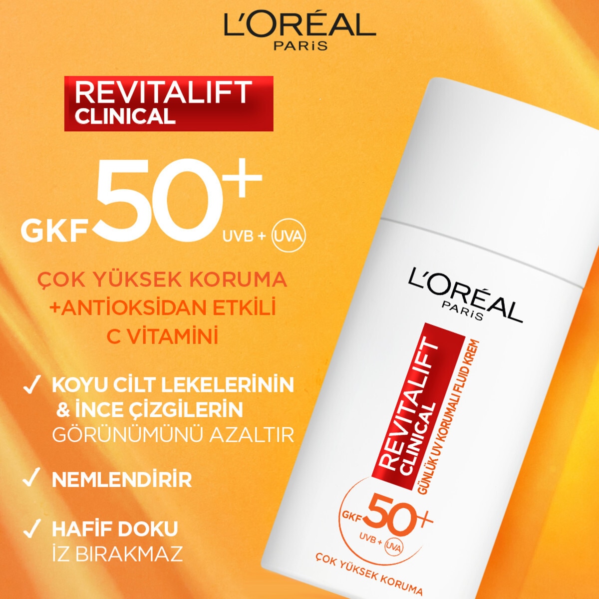  LOREAL PARIS LOREAL PARIS L'Oreal Paris Revitalift Clinical SPF 50+ Günlük Yüksek UV Korumalı Yüz Güneş Kremi 50 ml  1 of 5 