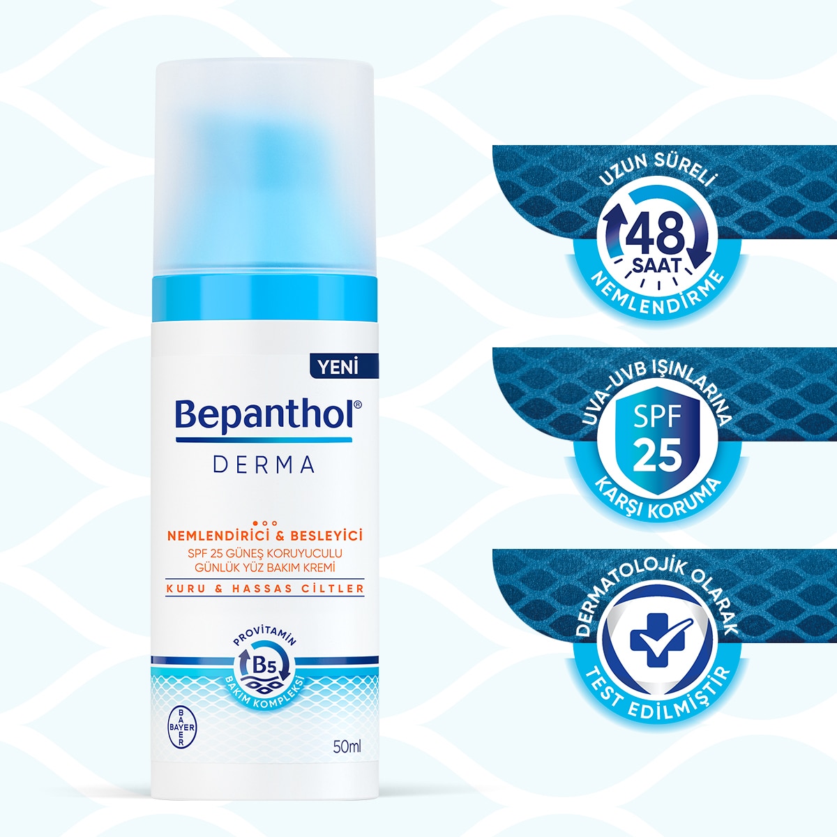  BEPANTHOL BEPANTHOL Bepanthol Derma Yüz Bakım Kremi Nemlendirici ve Besleyici Spf 25 50 ml  1 of 9 