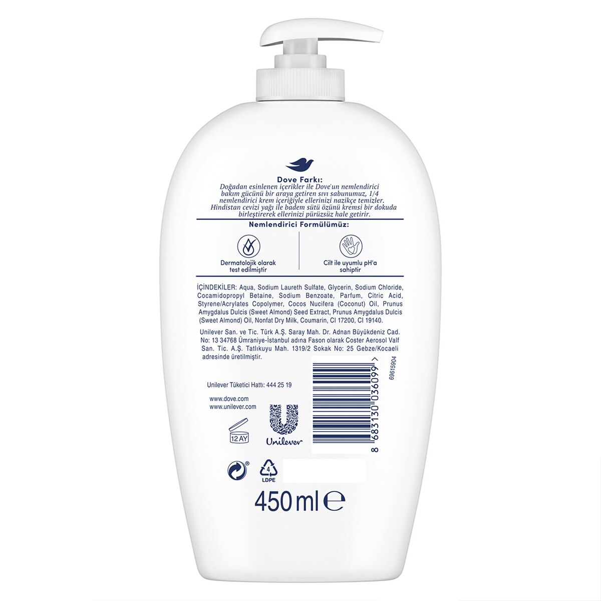  DOVE DOVE Dove Nemlendirici Sıvı Sabun HndistanCevizi Yağı Badem Sütü 450 ml  1 of 7 