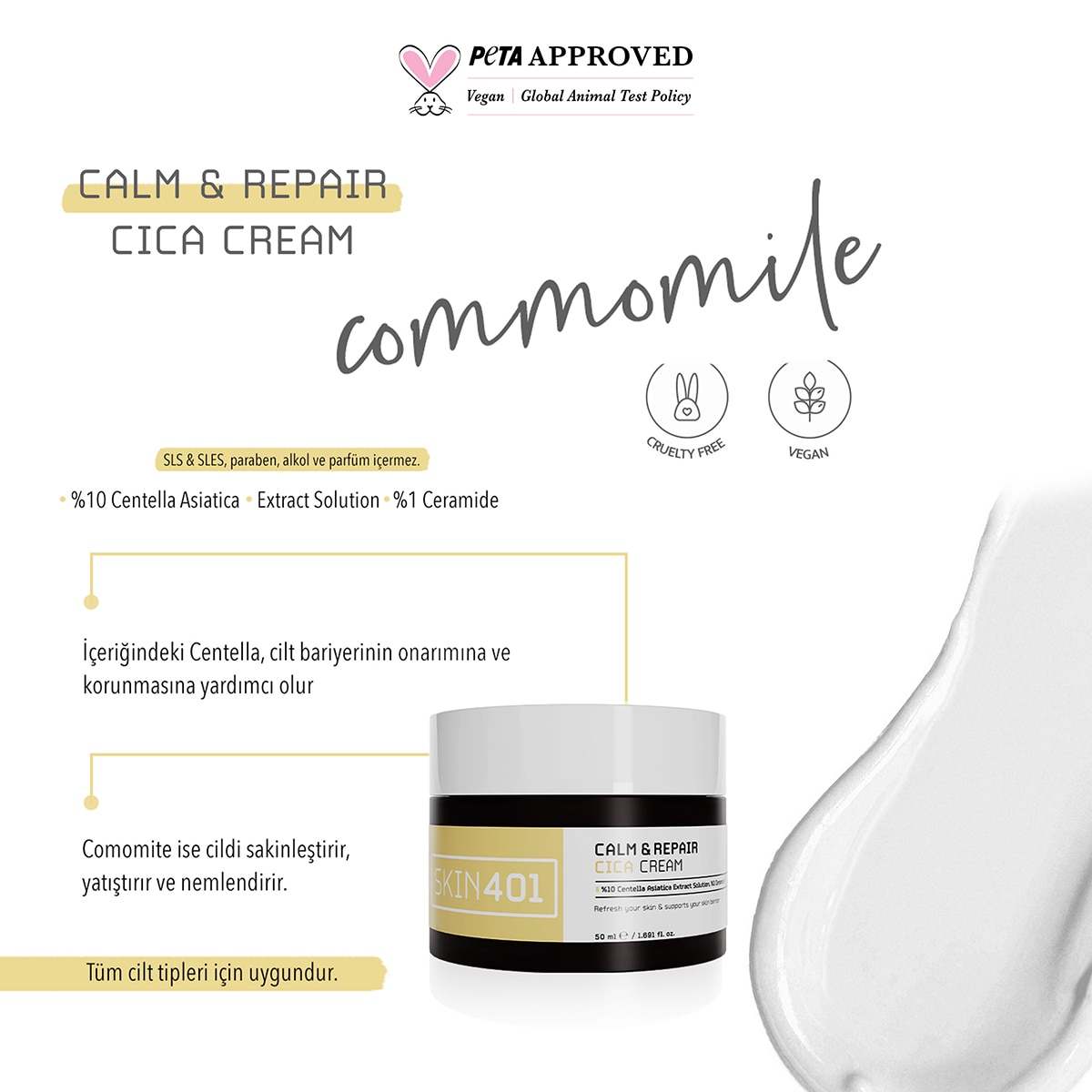  undefined SKIN401 Skin401 Yatıştırıcı ve Onarıcı Cica Krem 50 ml  1 of 4 