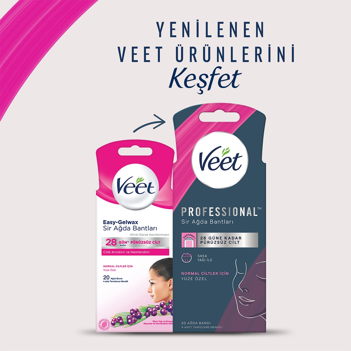 VEET VEET Veet Yüz Bölgesi Ağda Bandı 20'li Normal Ciltler İçin 1 of 8