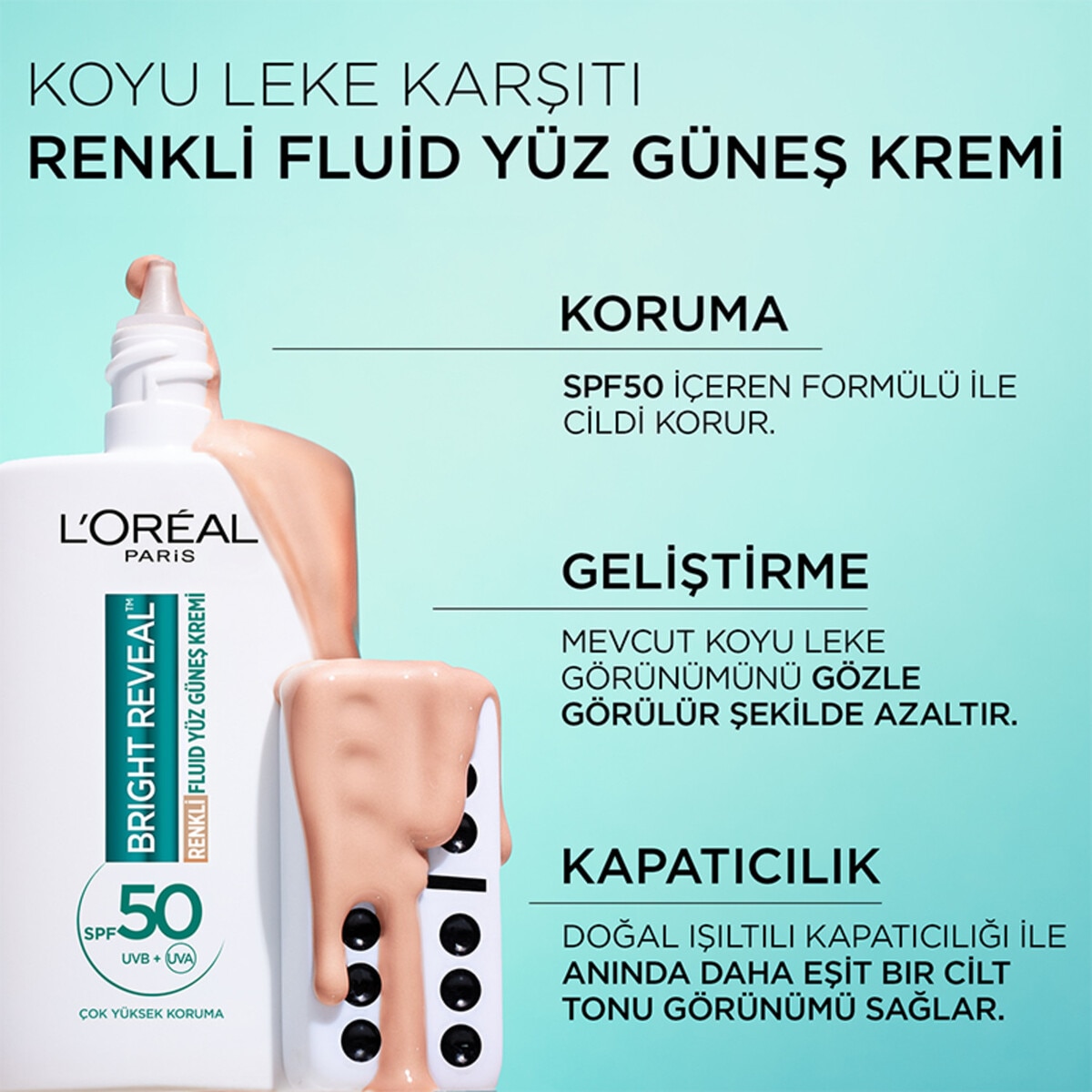  LOREAL PARIS LOREAL PARIS L'Oreal Paris Bright Reveal Renkli Yüz Güneş Kremi SPF50+ 50 ml Light Koyu Leke Karşıtı  1 of 11 