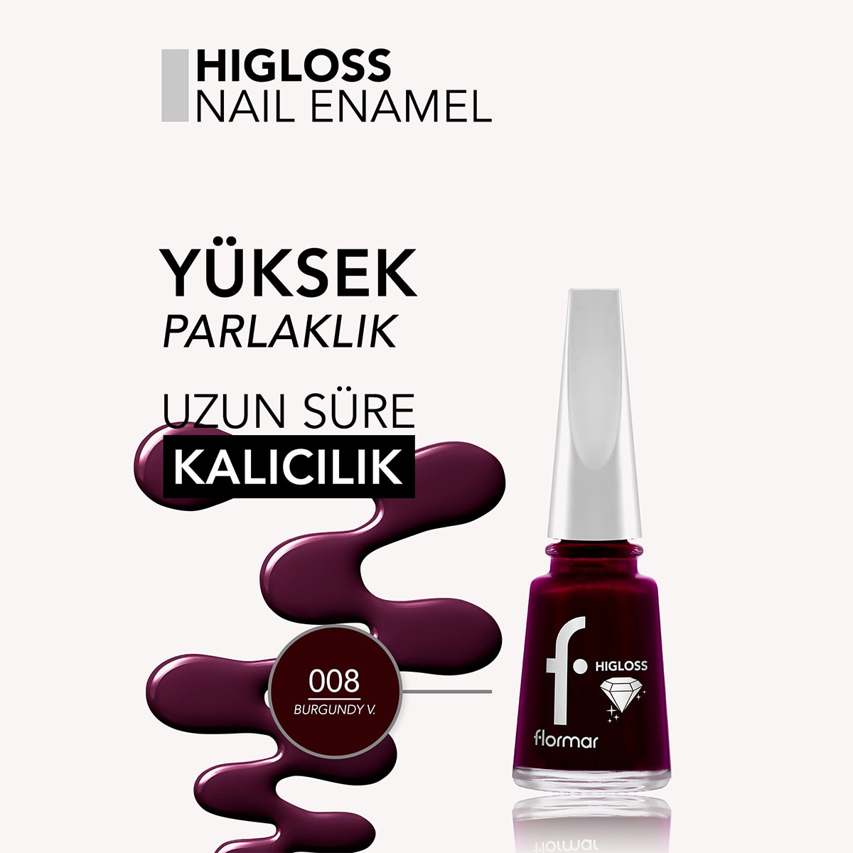 FLORMAR FLORMAR Flormar Higloss Oje Ne-008 Burgundy Velvet 1 of 5