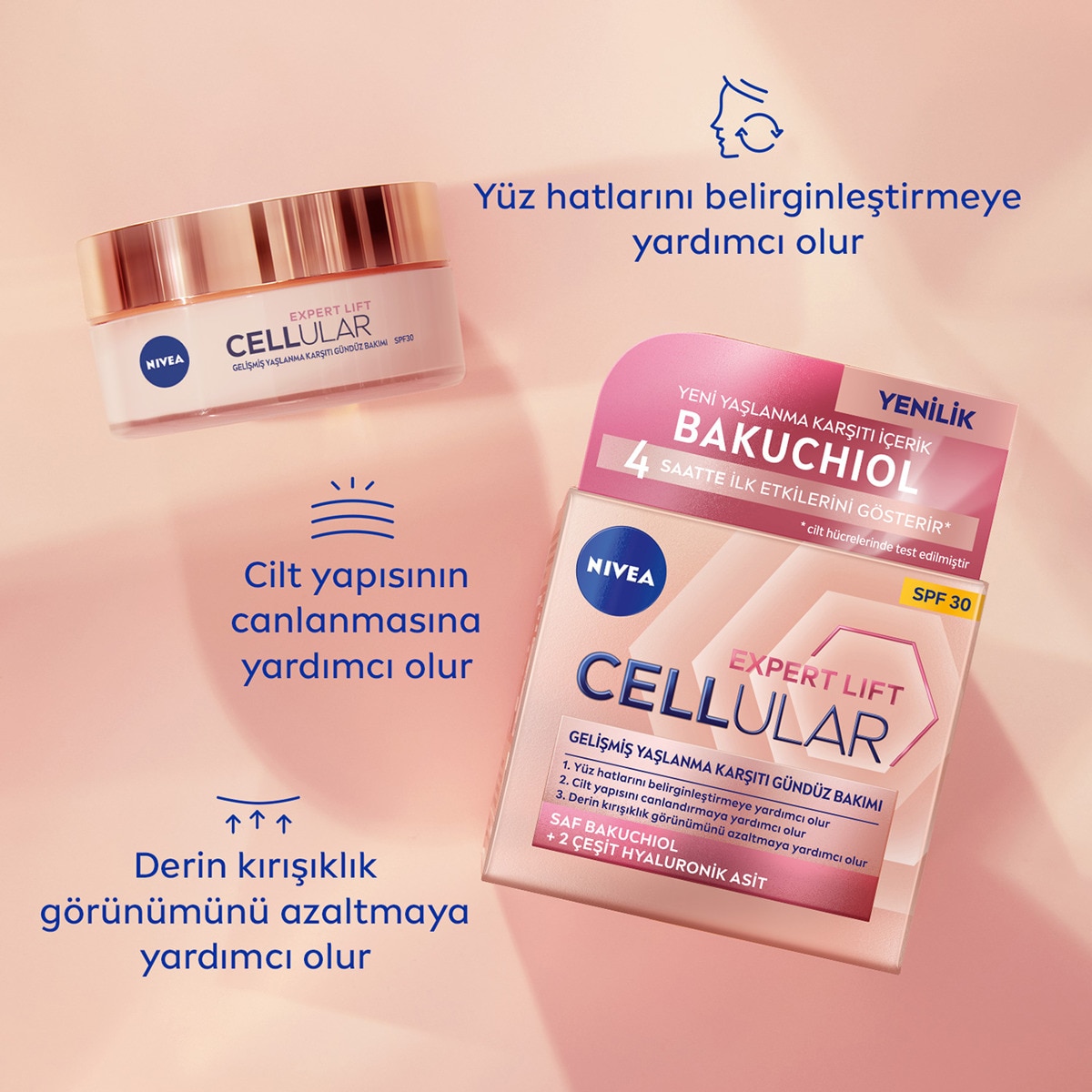  NIVEA VISAGE NIVEA VISAGE Nivea Cellular Expert Lift Doğal Retinol Alternatifi Saf Bakuchiol ve Hyaluronik Asit içeren Gündüz Kremi 50 ml  1 of 7 