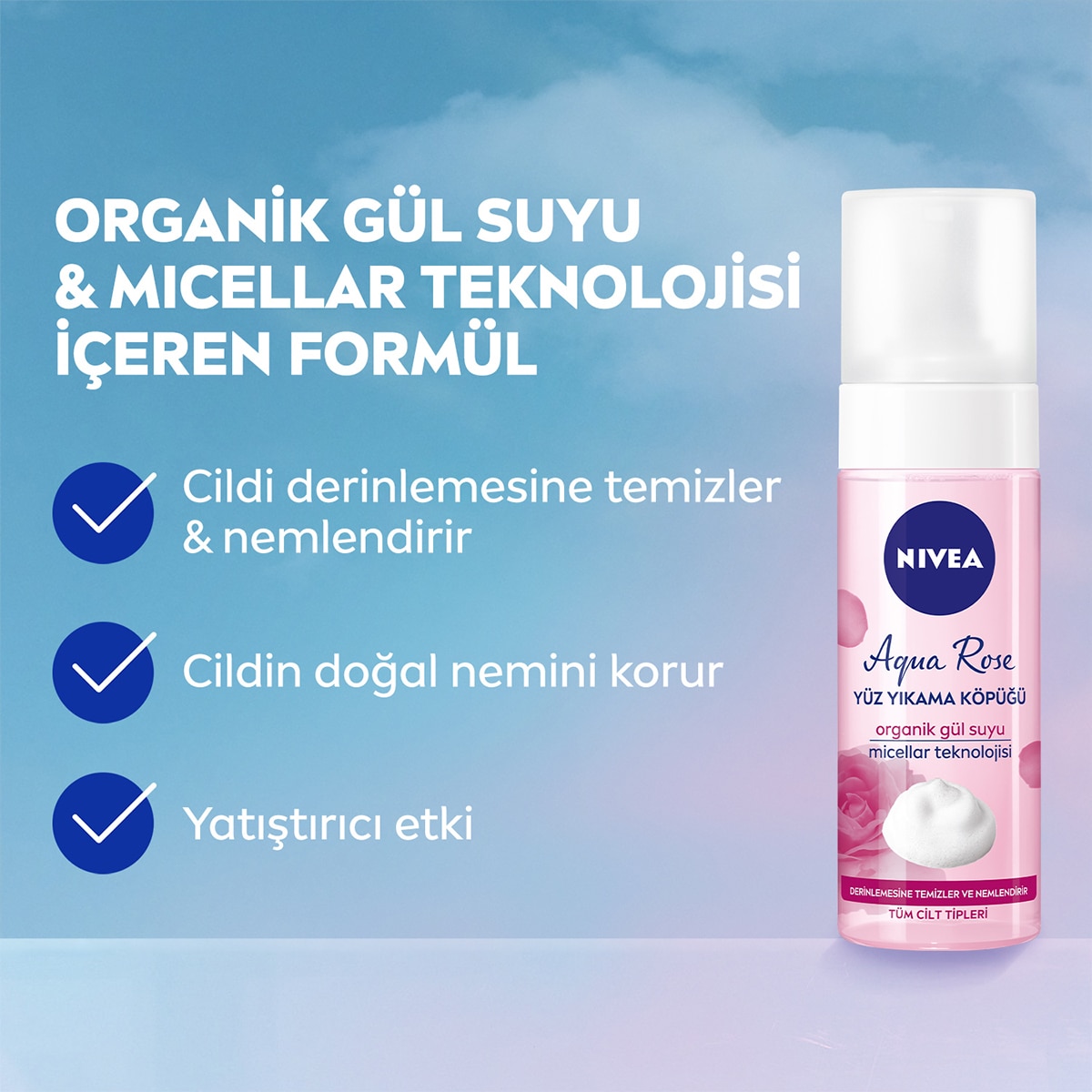  NIVEA VISAGE NIVEA VISAGE Nivea Aqua Rose Organik Gül Suyu İçeren Yüz Yıkama Köpüğü 150 ml  1 of 7 