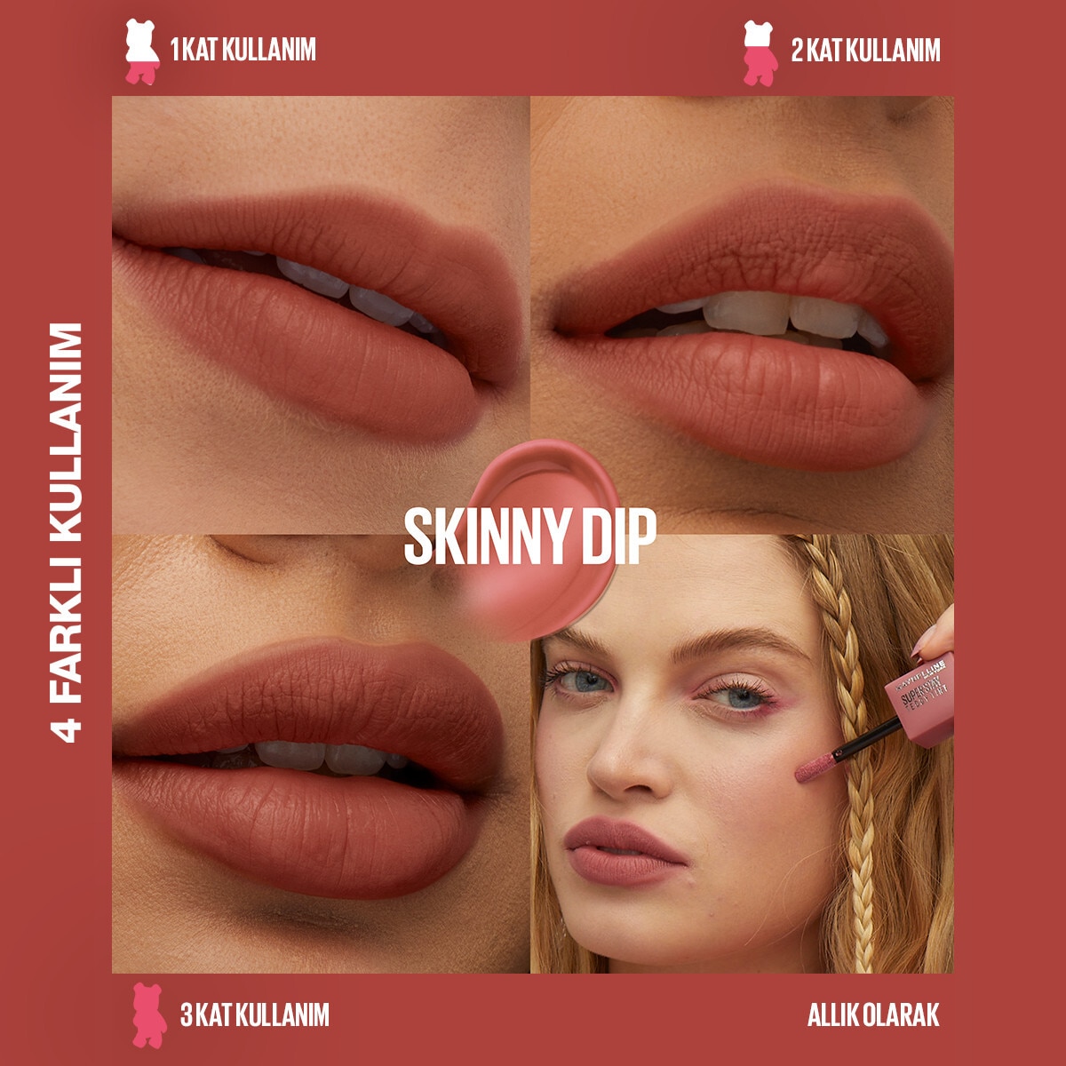  MAYBELLINE MAYBELLINE Maybelline New York Super Stay Teddy Tint Uzun Süre Kalıcı Likit Mat Tint 15 Skinny Deep  1 of 4 
