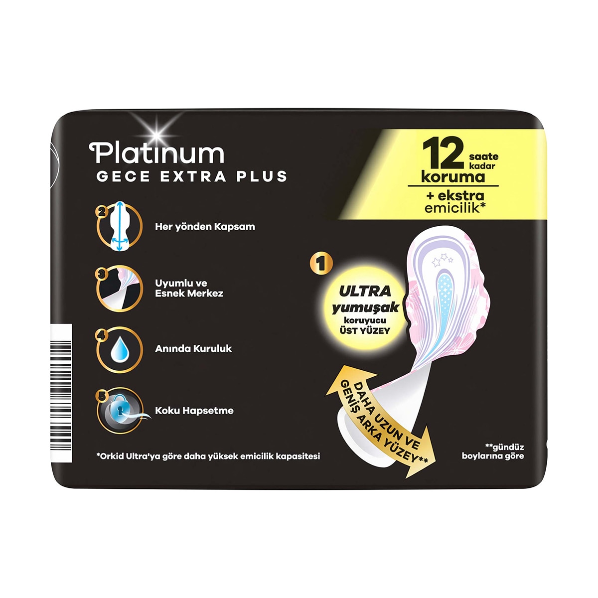  ORKID ORKID Orkid Platinum Hijyenik Ped Tekli Paket Gece Ekstra Plus 5 Adet  1 of 8 