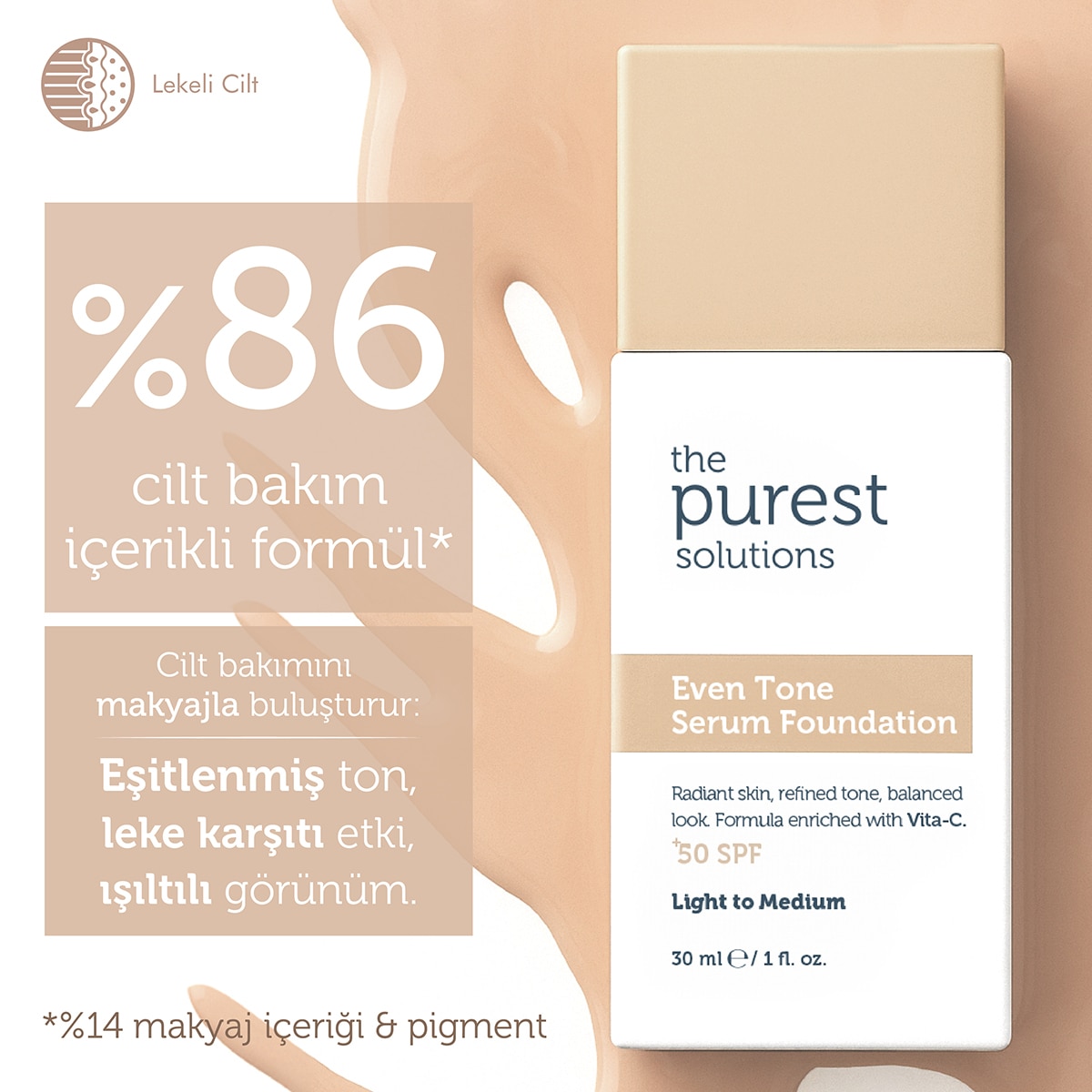 THE PUREST SOLUTIONS THE PUREST SOLUTIONS EXC. The Purest Solutions Tone Serum Fondöten Light 30 ml  1 of 9 