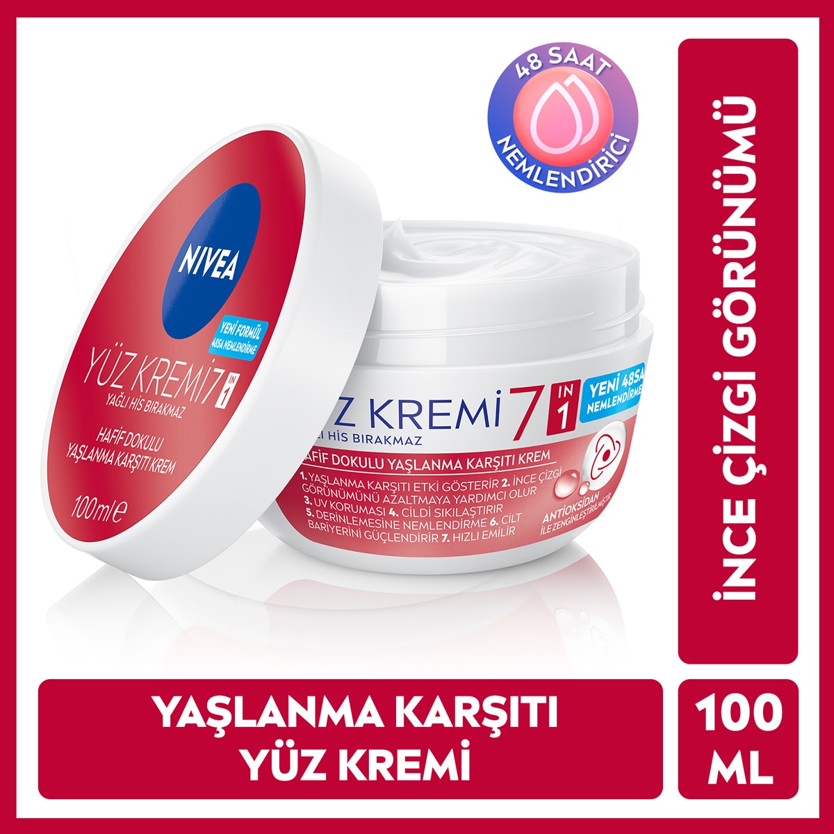 NIVEA VISAGE NIVEA VISAGE Nivea Yaşlanma Karşıtı Yüz Kremi 100 ml 24 Saat Nemlendirici 1 of 7