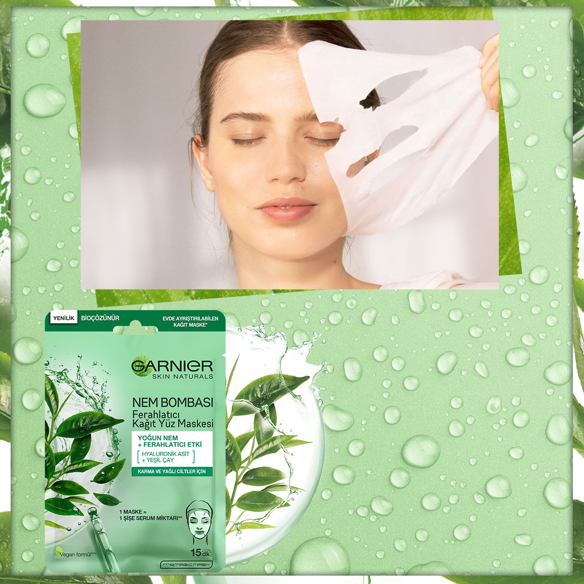GARNIER GARNIER Garnier Nem Bombası Ferahlatıcı Kağıt Yüz Maskesi Yeşil Çay Özü 1 of 4