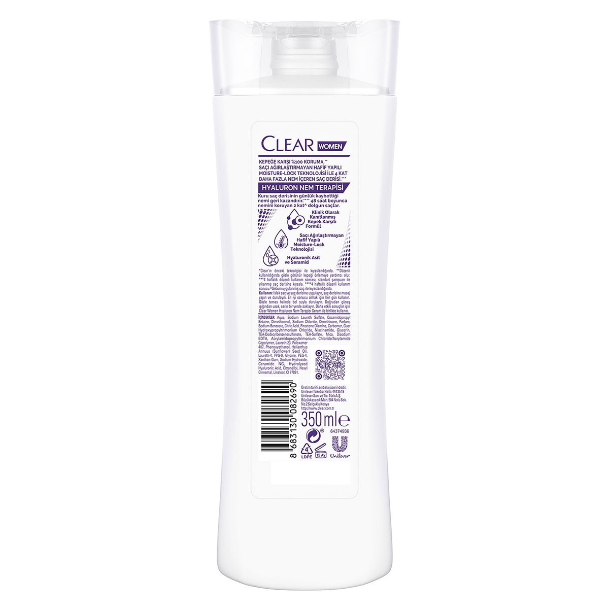 CLEAR CLEAR Clear Women Kepeğe Karşı Etkili Saç Bakım Şampuanı Hyaluron Nem Terapisi 350 ml 1 of 9