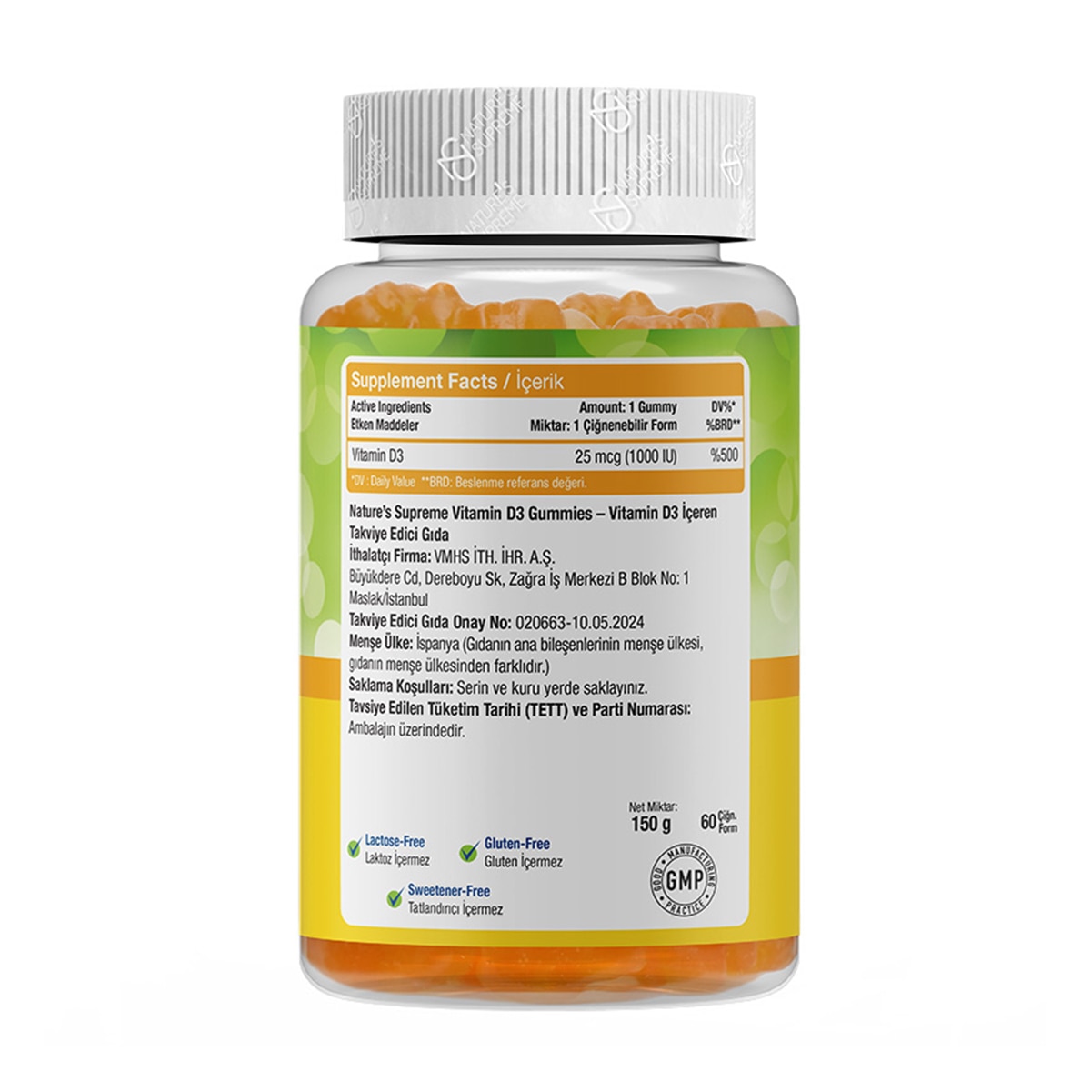  NATURE'S SUPREME NATURE'S SUPREME Natures Supreme Vitamin D3 Portakal 60'lı  1 of 3 