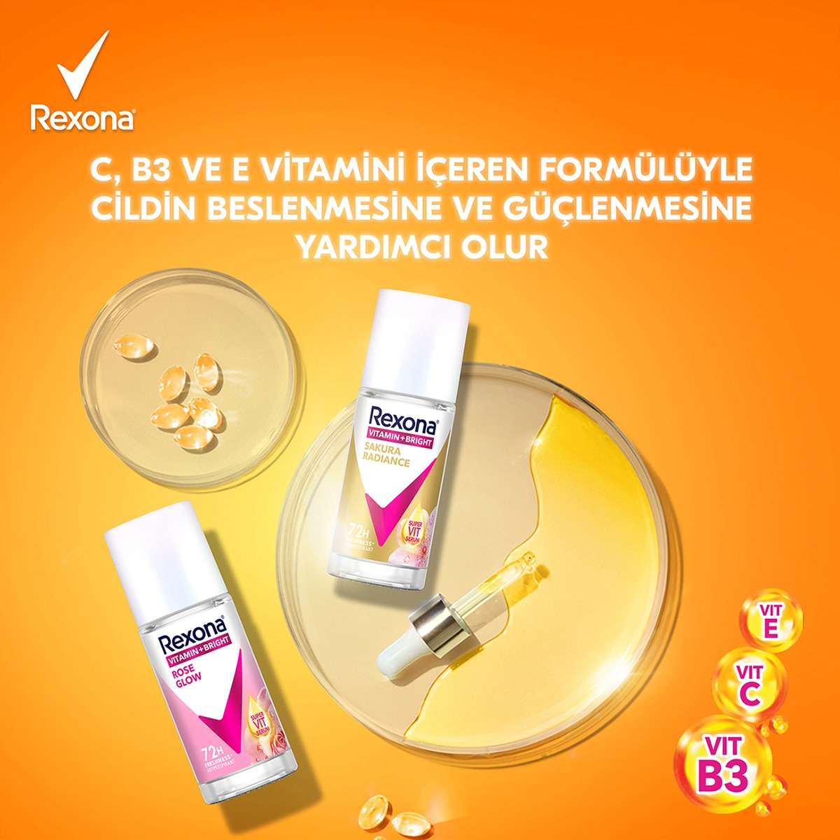  REXONA REXONA Rexona Vitamin + Bright Kadın Roll On Deodorant Sakura Radiance 45 ml  1 of 9 